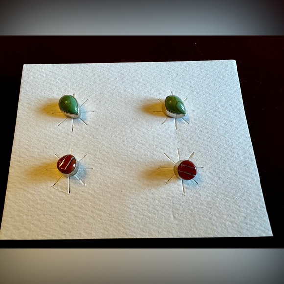 Bundle 4 Pair Tiny Gem Post Earrings Southwest Inspired - Silver Backs/Settings - Picture 6 of 11